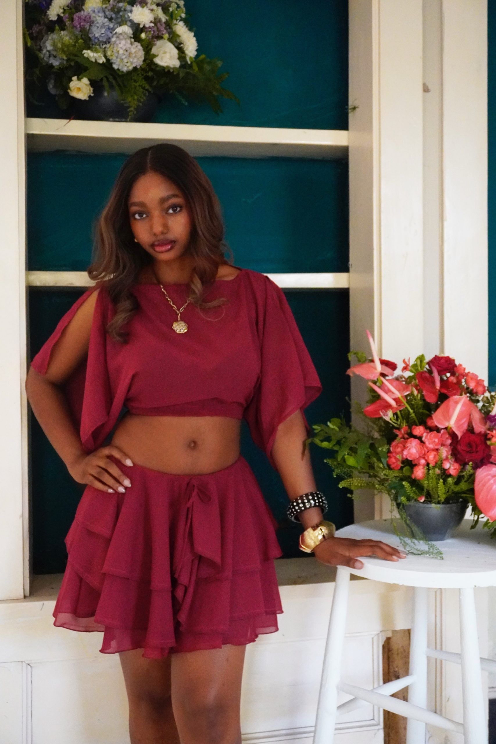 Cape-Style Chiffon Crop Top