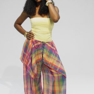 CHIFFON LAYERED BALLOON PANTS (COTTON PLAID)