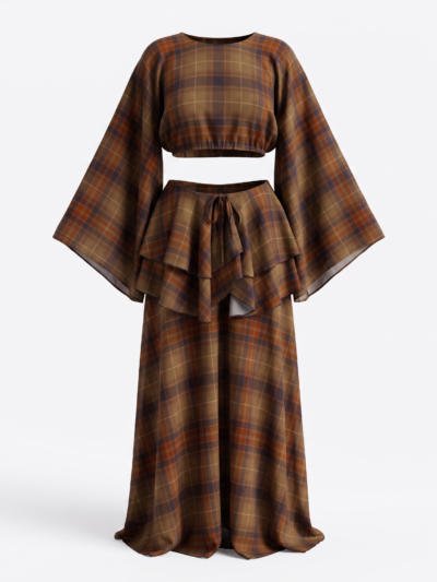 The Sunday Two-Piece Set in khaki –  Plaid
