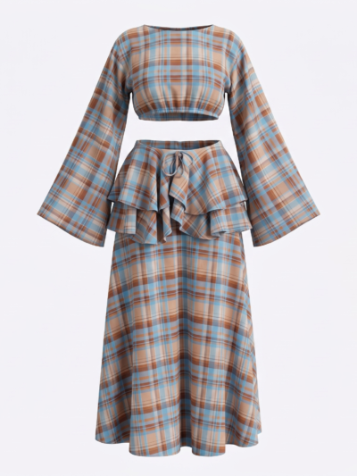 The Sunday Two-Piece Set in blue caramel –  Plaid